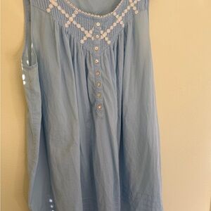 Eileen West Light Blue Cotton Sleeveless Midi Embroidered Nightgown